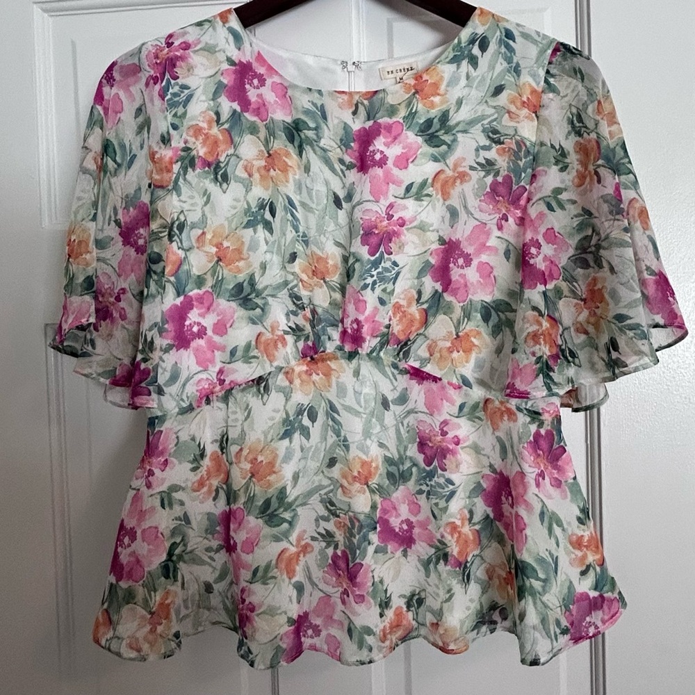EN CRÈME Multicolor Floral Blouse with zipper back (New, never worn)